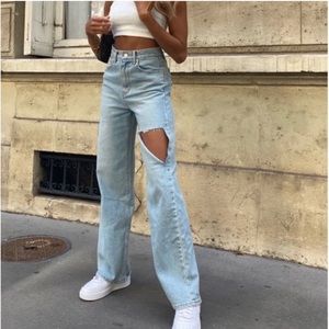 Shop 12th Tribe wide leg destroyed jeans